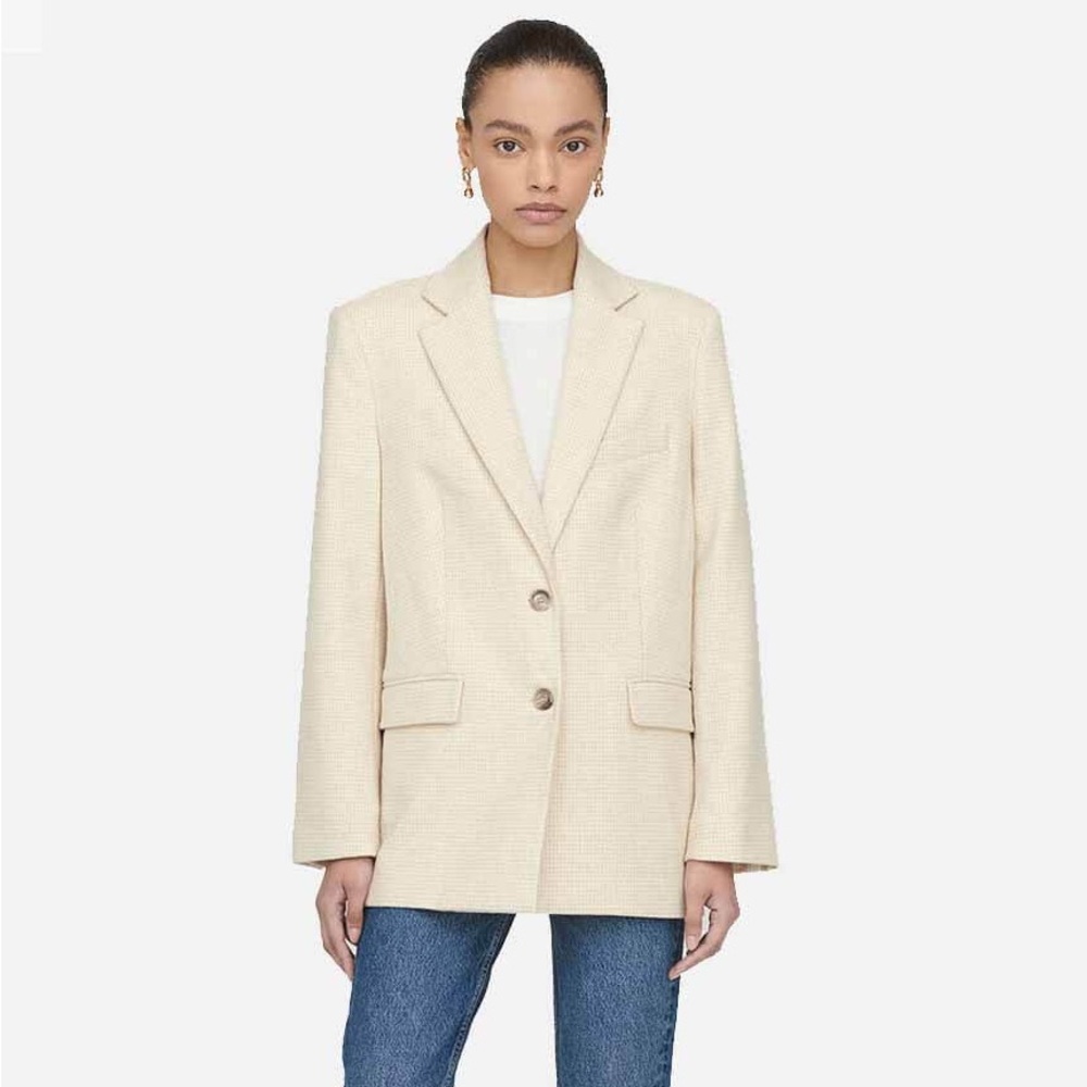 Anine Bing Sonora Wool Cream Houndstooth Blazer Size Small